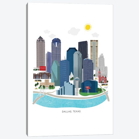 Dallas Skyline Illustration Canvas Print #LKC166} by LindseyKayCo Canvas Art Print