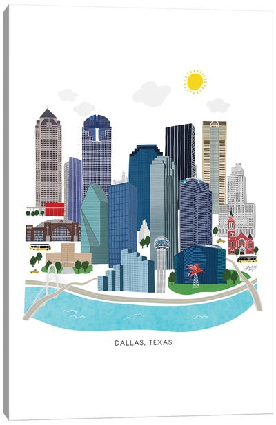 Dallas Skyline Illustration Canvas Art Print - LindseyKayCo