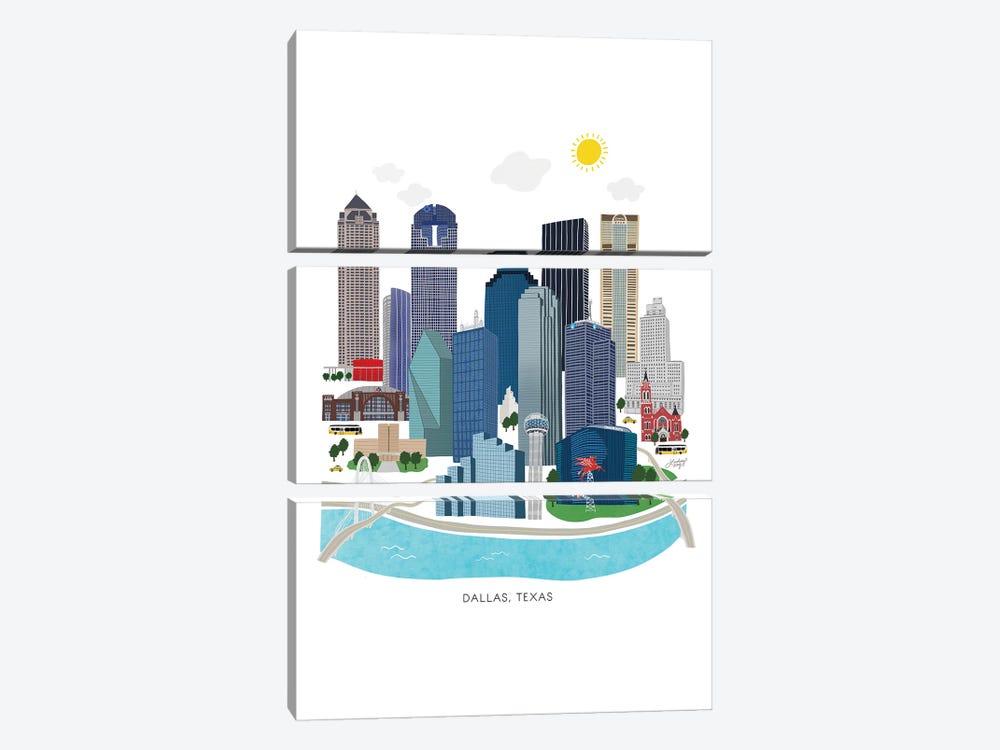 Dallas Skyline Illustration by LindseyKayCo 3-piece Art Print