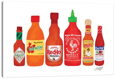 Hot Sauce Bottles Illustration Canvas Art Print - LindseyKayCo
