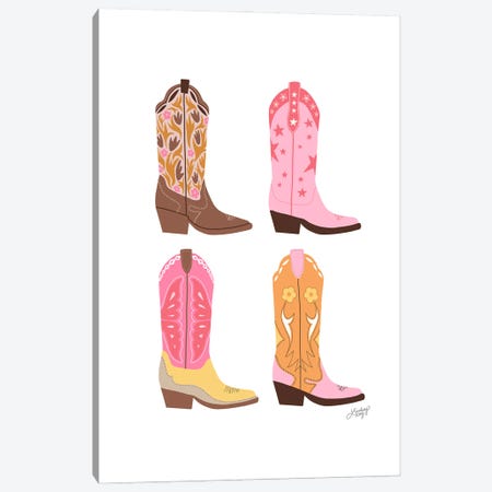 Four Cowboy Boots Illustration (Warm Palette) Canvas Print #LKC176} by LindseyKayCo Canvas Art