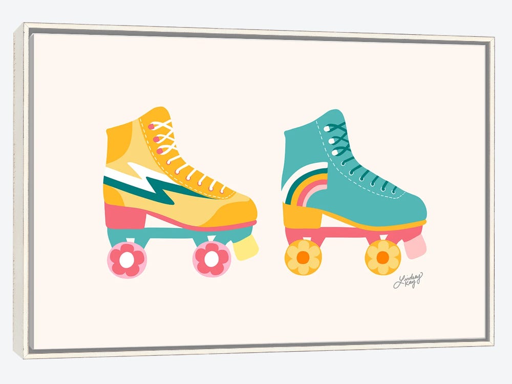 Retro Roller Skates Illustration Can - Canvas Art Print