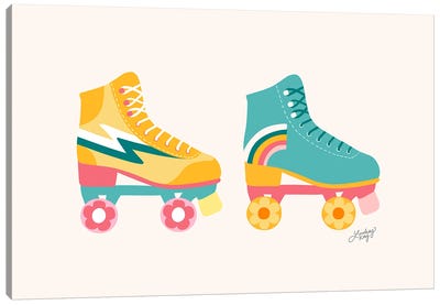 Retro Roller Skates Illustration Canvas Art Print - Rollerblading & Roller Skating