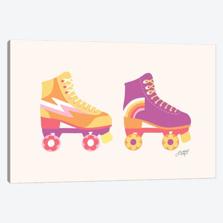 Retro Roller Skates Illustration (Warm Palette) Canvas Print #LKC180} by LindseyKayCo Canvas Art