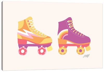 Retro Roller Skates Illustration (Warm Palette) Canvas Art Print - Rollerblading & Roller Skating