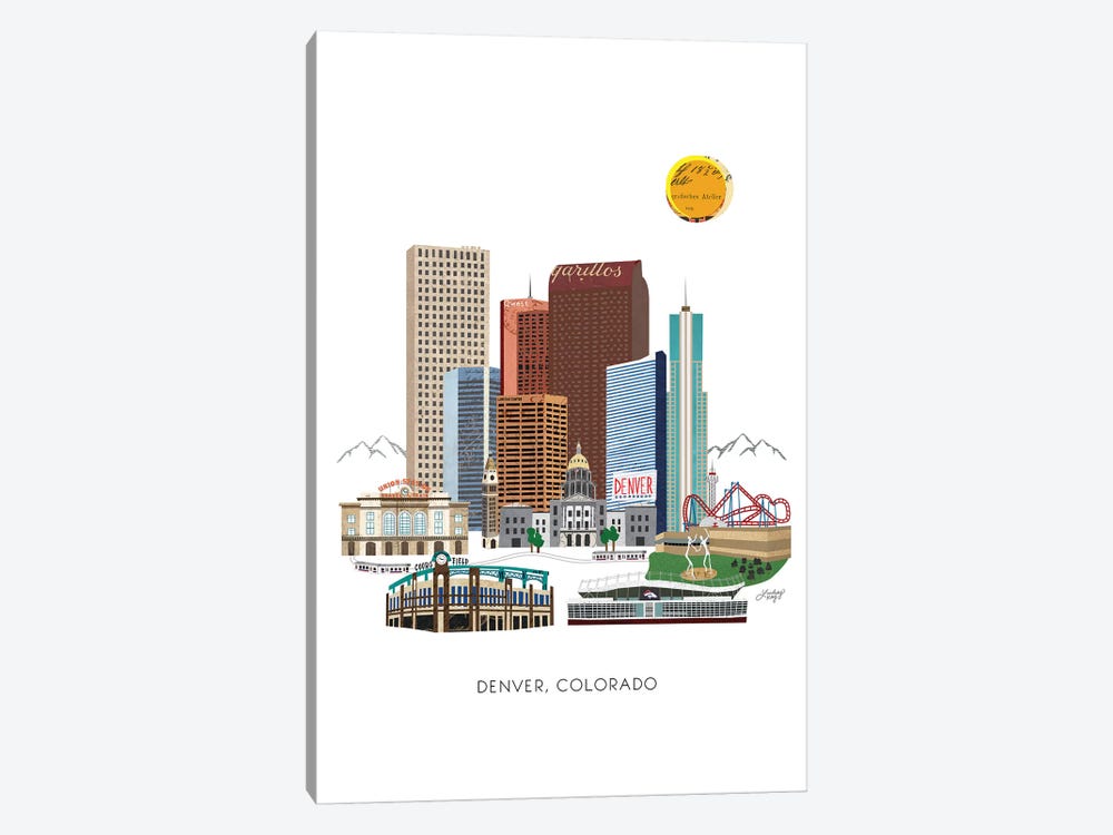 Downtown Denver Collage Illustration by LindseyKayCo 1-piece Canvas Wall Art