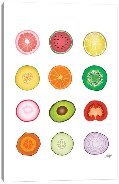 Fruits And Vegetables Collage Canvas Art Print - Minimalist Kitchen Art