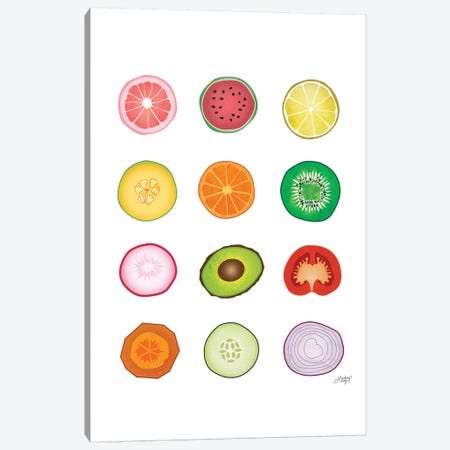 Fruits And Vegetables Collage Canvas Print #LKC31} by LindseyKayCo Canvas Print