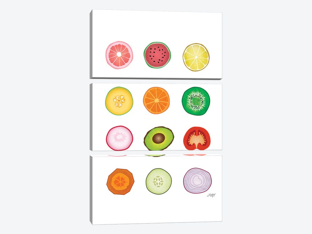 Fruits And Vegetables Collage by LindseyKayCo 3-piece Canvas Art Print