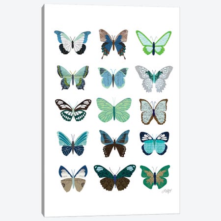 Green And Blue Butterflies Collage Canvas Print #LKC33} by LindseyKayCo Canvas Print