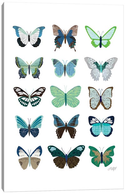 Green And Blue Butterflies Collage Canvas Art Print - LindseyKayCo