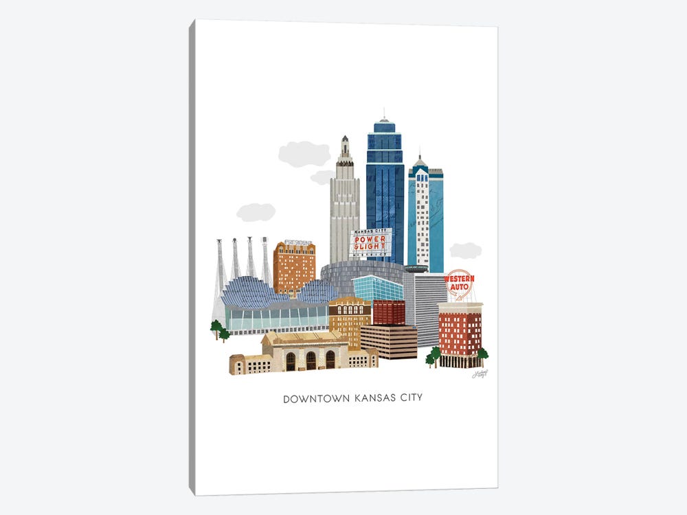 Kansas City Downtown Collage Illustration by LindseyKayCo 1-piece Canvas Wall Art