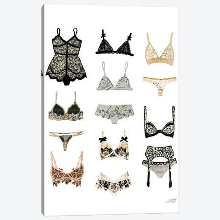 Lingerie Collage Illustration Canvas Print #LKC43} by LindseyKayCo Canvas Wall Art