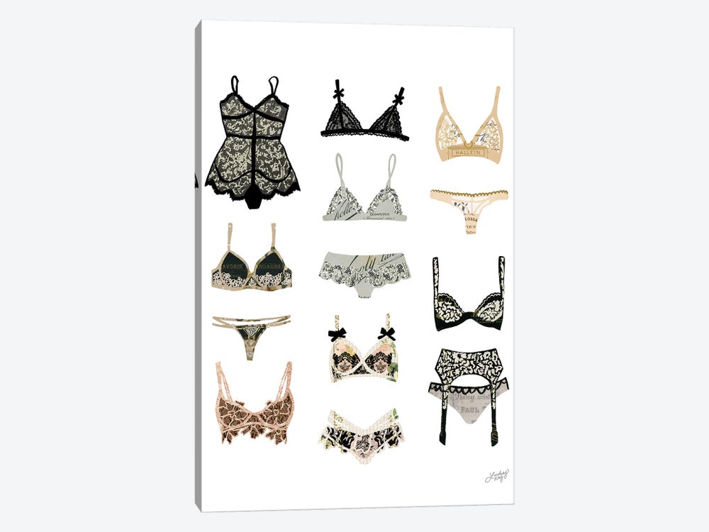 Lingerie Collage Illustration by LindseyKayCo 1-piece Canvas Wall Art