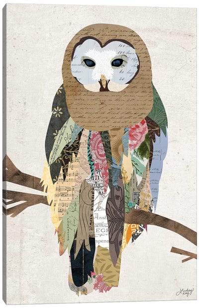 Owl Collage Canvas Art Print - Owl Art