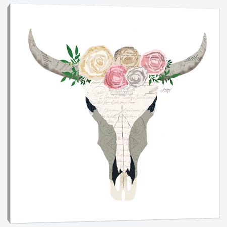 Pastel Floral Cow Skull Collage Canvas Print #LKC53} by LindseyKayCo Canvas Print