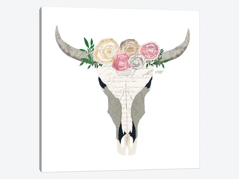Pastel Floral Cow Skull Collage by LindseyKayCo 1-piece Art Print