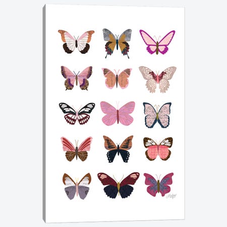 Pink Butterflies Collage Canvas Print #LKC56} by LindseyKayCo Canvas Wall Art