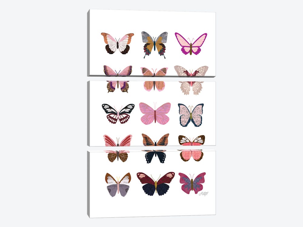 Pink Butterflies Collage by LindseyKayCo 3-piece Canvas Wall Art