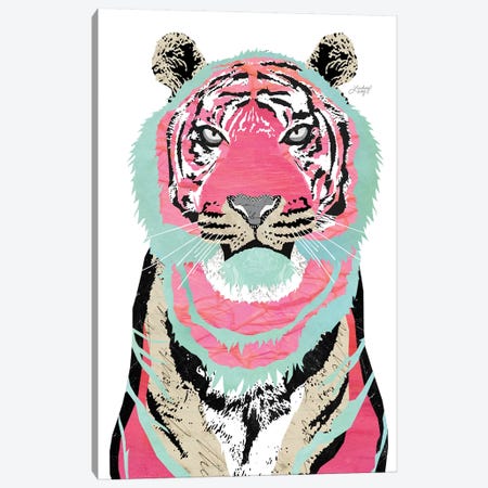 Pink Tiger Collage Canvas Print #LKC58} by LindseyKayCo Art Print