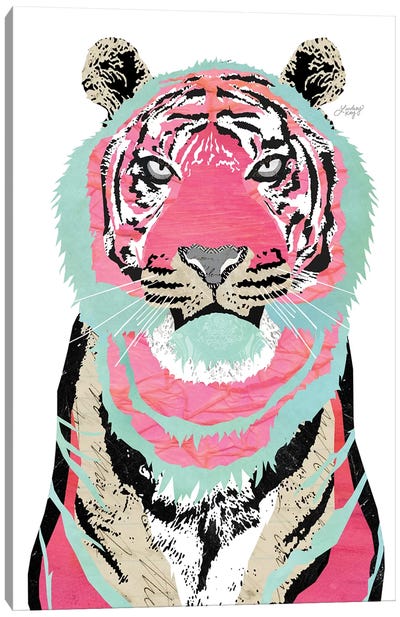 Pink Tiger Collage Canvas Art Print - Tiger Art