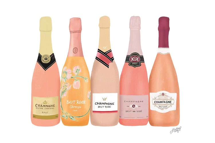 Rose Champagne Bottles - Canvas Print Wall Art by LindseyKayCo ( Food & Drink > Drinks > Champagne art) - 8x12 in