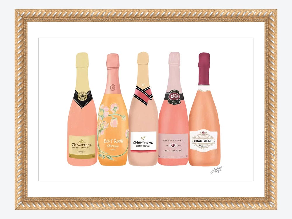Rose Champagne Bottles Canvas Art Print by LindseyKayCo