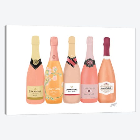 Rose Champagne Bottles Canvas Print #LKC69} by LindseyKayCo Canvas Wall Art