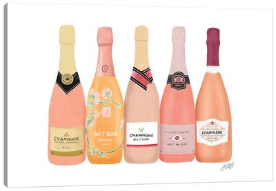 Rose Champagne Bottles Canvas Art Print - Food & Drink Typography