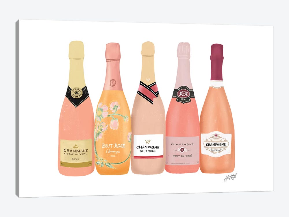 Rose Champagne Bottles by LindseyKayCo 1-piece Canvas Art