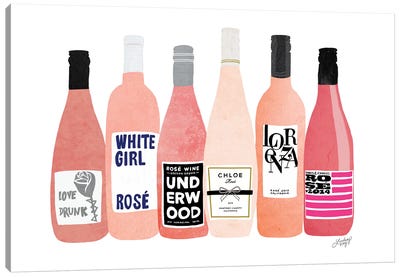 Rose Wine Bottles Canvas Art Print - Drink & Beverage Art