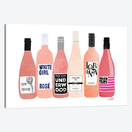 Rose Wine Bottles Canvas Print #LKC70} by LindseyKayCo Canvas Art Print