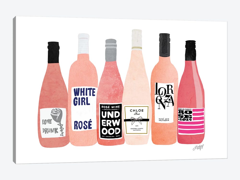Rose Wine Bottles by LindseyKayCo 1-piece Canvas Art