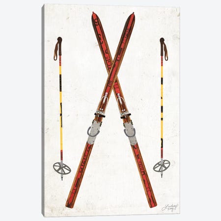 Vintage Skis And Poles Collage Canvas Print #LKC83} by LindseyKayCo Canvas Wall Art