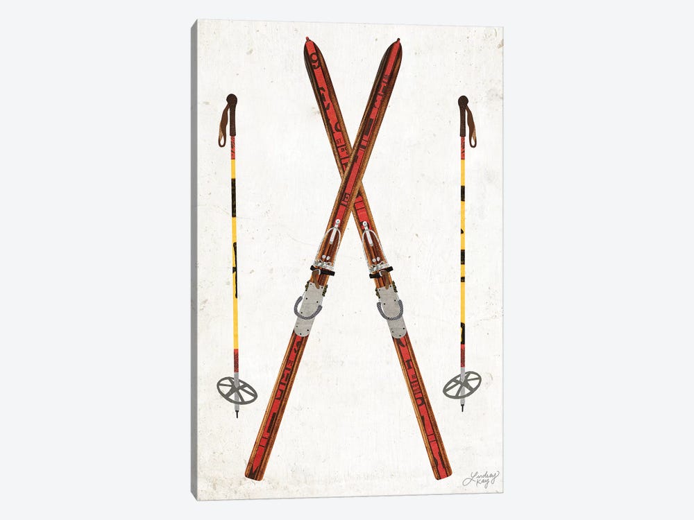 Vintage Skis And Poles Collage by LindseyKayCo 1-piece Canvas Wall Art