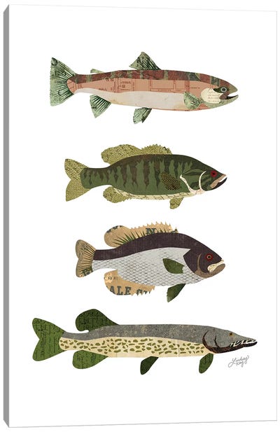 Woodland Fish Collage Canvas Art Print - LindseyKayCo