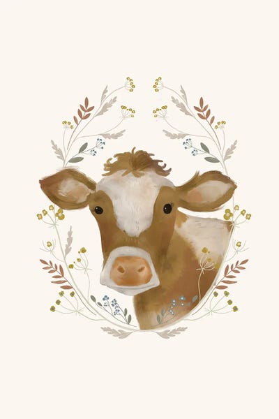 Pink Light Studio: Farm Country Cow I by Laura Konyndyk