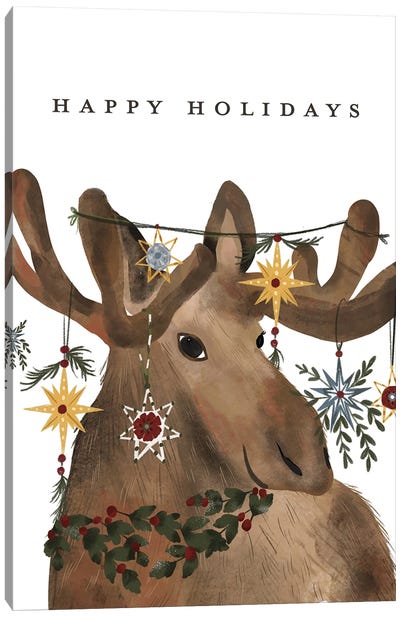 Happy Holidays Canvas Art Print - Christmas Animal Art