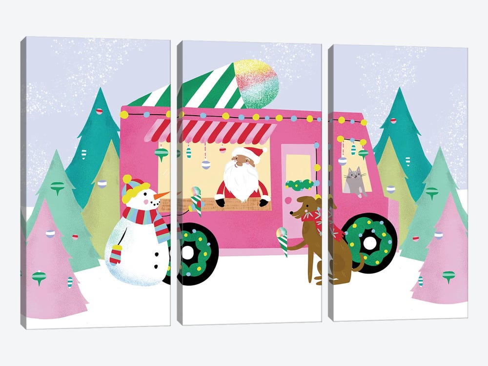 Snow Cone Christmas Truck by Laura Konyndyk 3-piece Canvas Wall Art