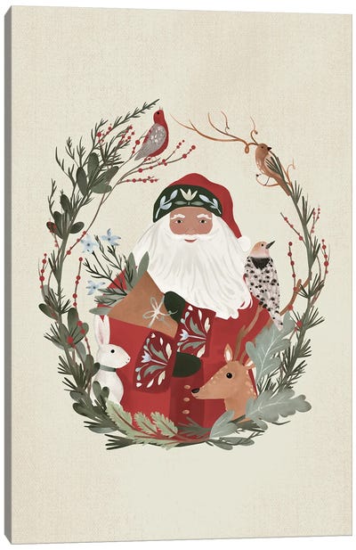 Woodland Christmas Canvas Art Print - Santa Claus Art