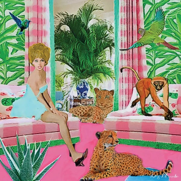 Barbiecore: Cats In Pink And Green by Lucy Klimenko