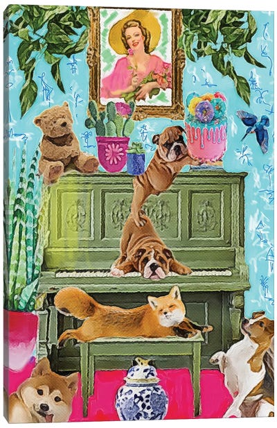 Getting Ready For Mum's Birthday Canvas Art Print - Bulldog Art