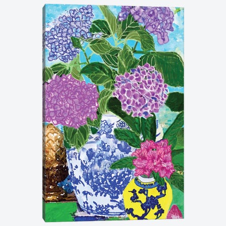 Hydrangeas In Chinoiserie Jars Canvas Print #LKK25} by Lucy Klimenko Canvas Art Print