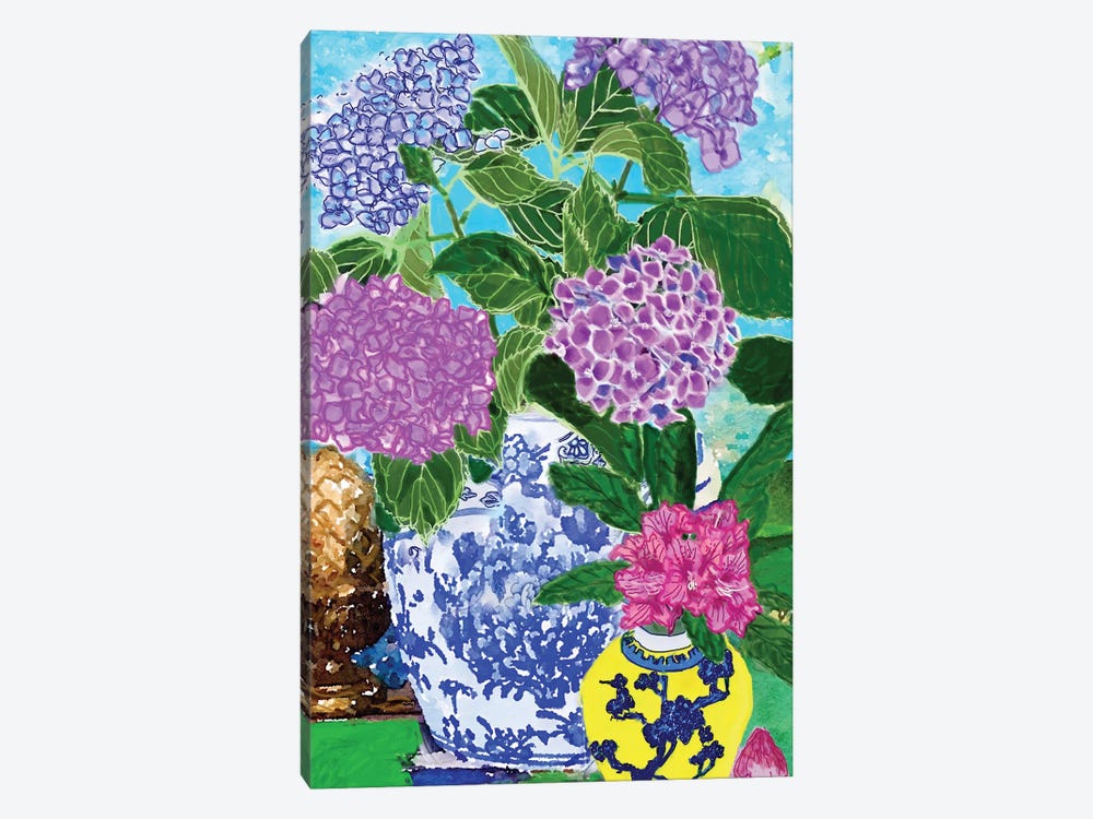 Hydrangeas In Chinoiserie Jars by Lucy Klimenko 1-piece Canvas Print