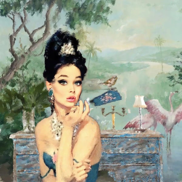 Party Animals: Sparrow On A Blue Fan by Lucy Klimenko