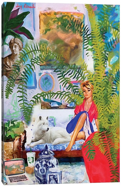 Blonde In A Messy Interior Canvas Art Print - Pet Mom