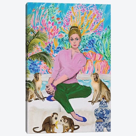 Blonde And Four Monkeys Canvas Print #LKK7} by Lucy Klimenko Canvas Art