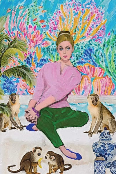 Charming Blue: Blonde And Four Monkeys by Lucy Klimenko