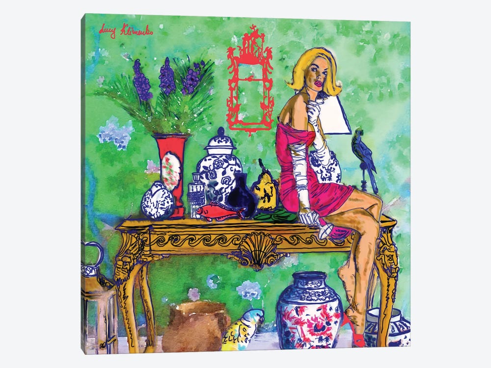 Blonde Trouble In Green Interior by Lucy Klimenko 1-piece Canvas Wall Art