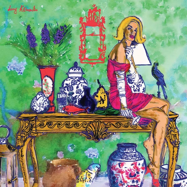 Charming Blue: Blonde Trouble In Green Interior by Lucy Klimenko